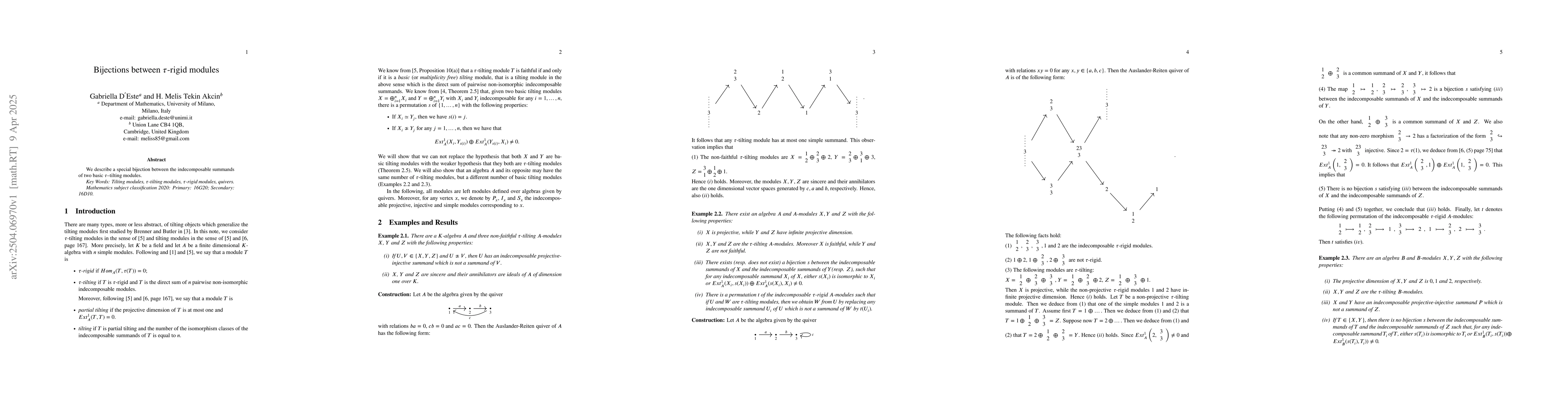 Thumbnail for Bijections between $τ$-rigid modules
