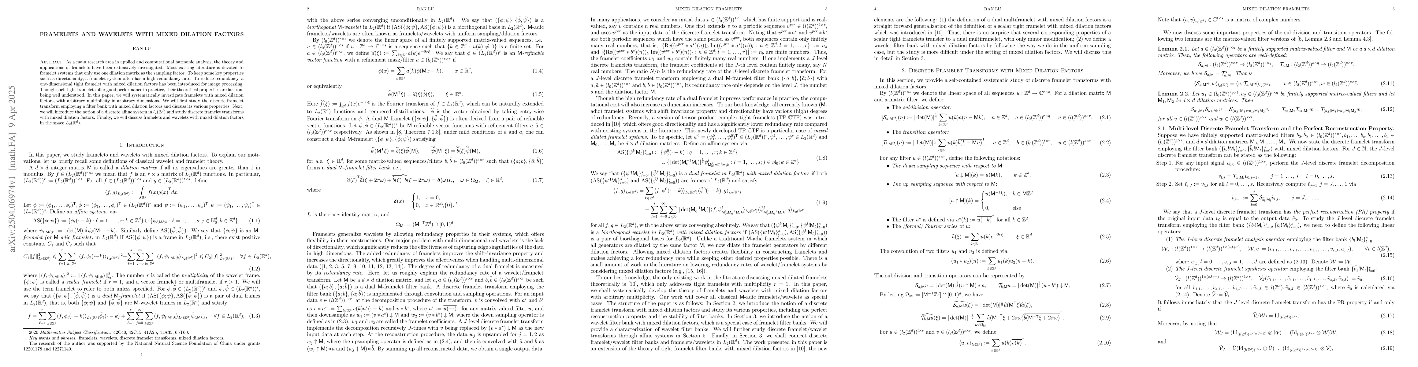 Thumbnail for Framelets and Wavelets with Mixed Dilation Factors