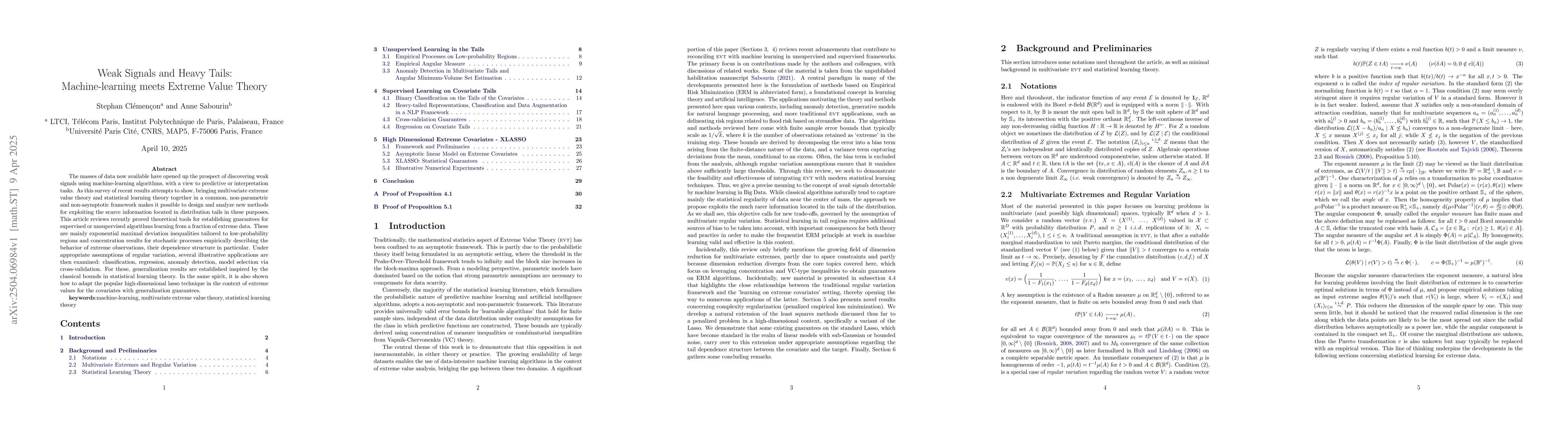 Thumbnail for Weak Signals and Heavy Tails: Machine-learning meets Extreme Value
  Theory