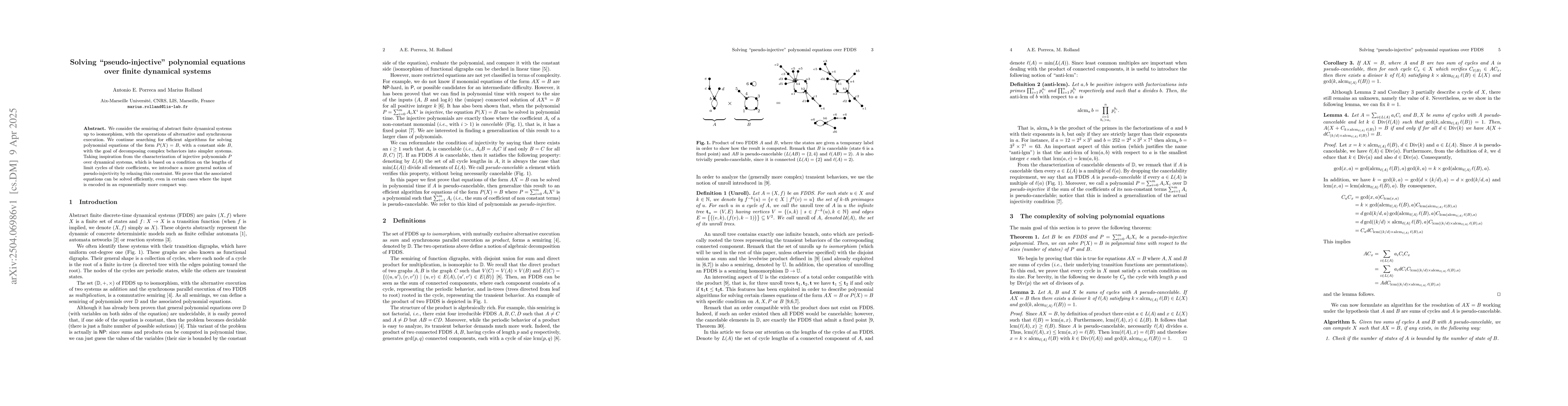 Thumbnail for Solving "pseudo-injective" polynomial equations over finite dynamical
  systems