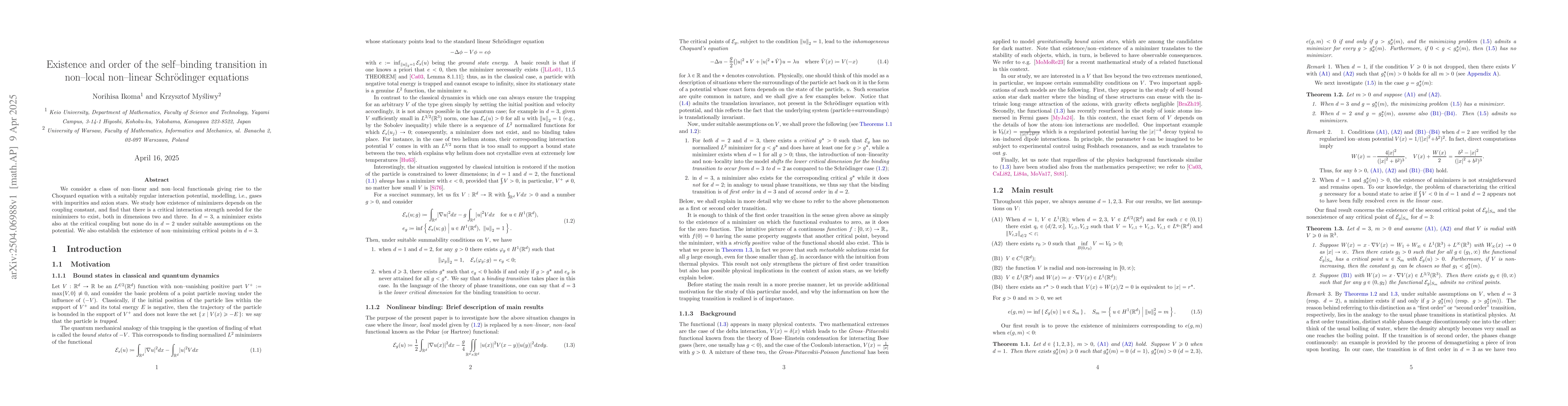 Thumbnail for Existence and order of the self--binding transition in non--local
  non--linear Schrödinger equations