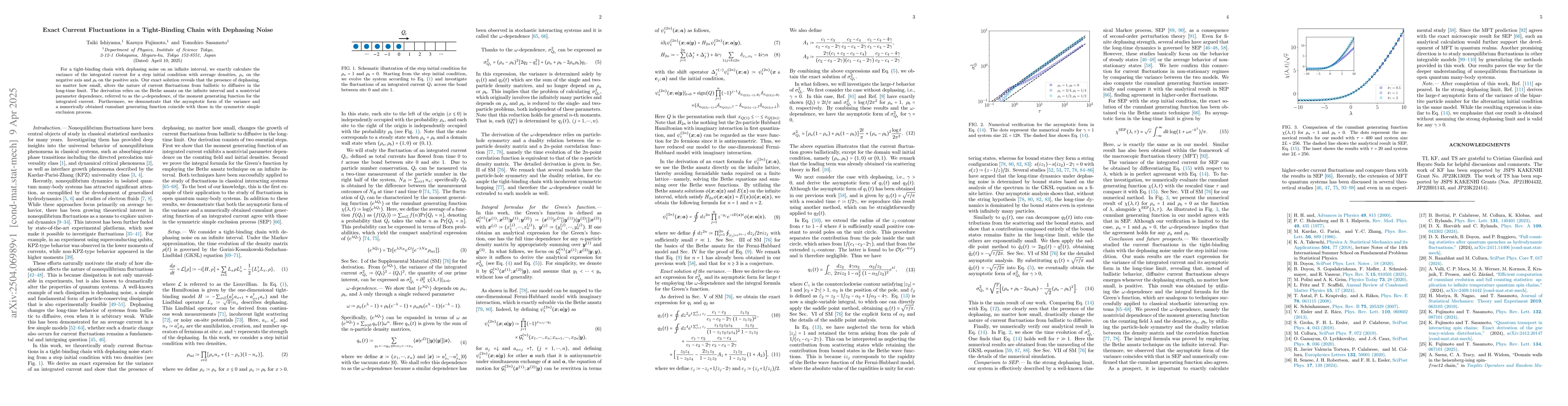 Thumbnail for Exact Current Fluctuations in a Tight-Binding Chain with Dephasing Noise