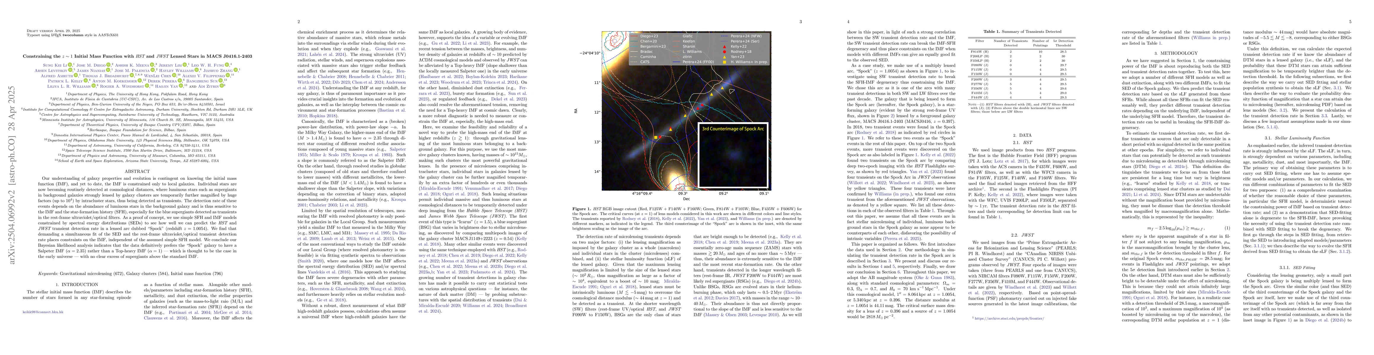Thumbnail for Constraining the z $\sim$ 1 Initial Mass Function with {\it HST} and
  {\it JWST} Lensed Stars in MACS J0416.1-2403