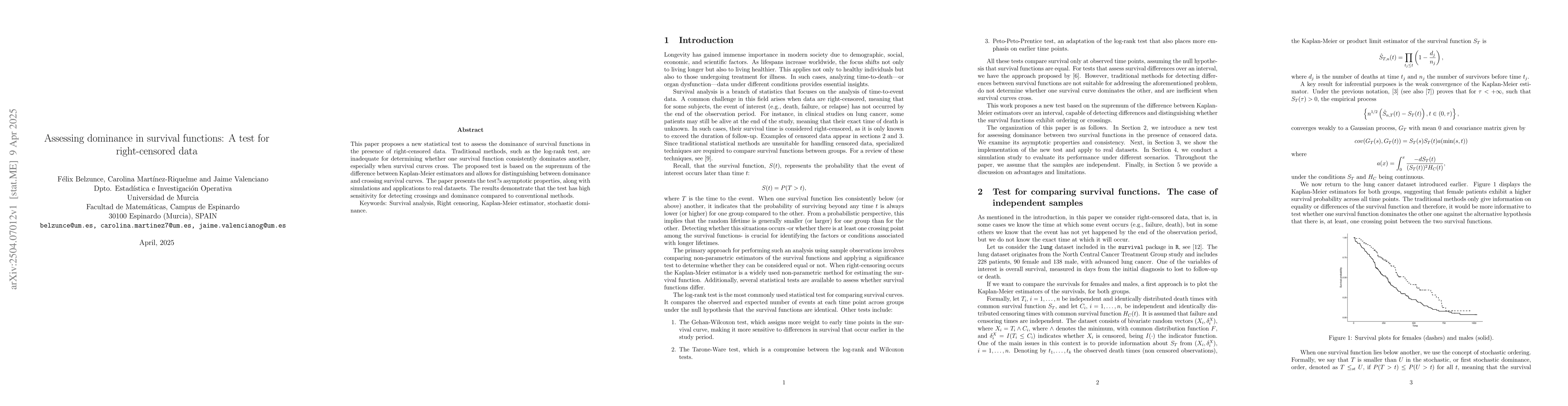 Thumbnail for Assessing dominance in survival functions: A test for right-censored
  data