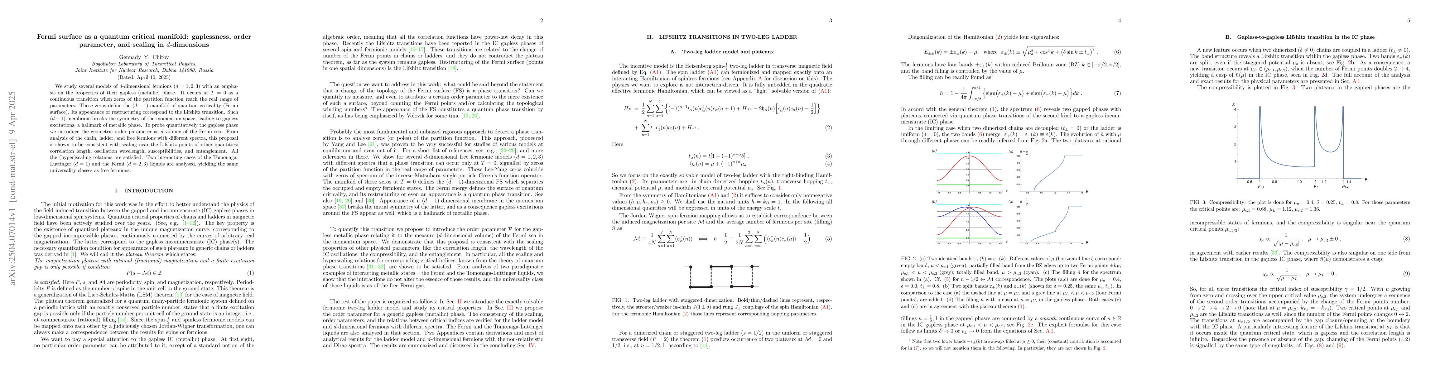 Thumbnail for Fermi surface as a quantum critical manifold: gaplessness, order
  parameter, and scaling in $d$-dimensions