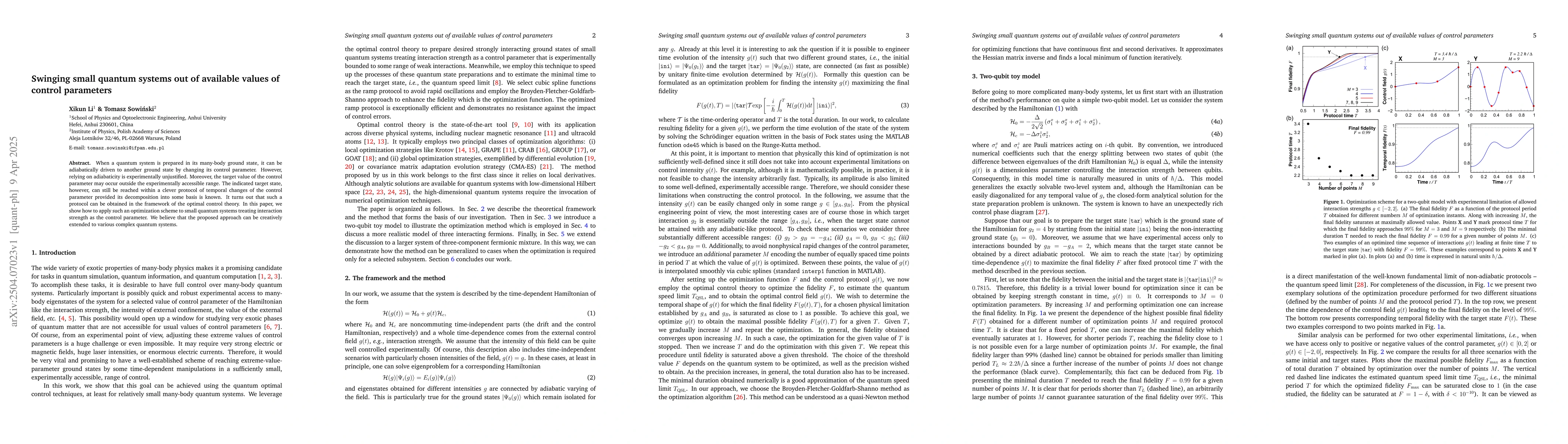 Thumbnail for Swinging small quantum systems out of available values of control
  parameters