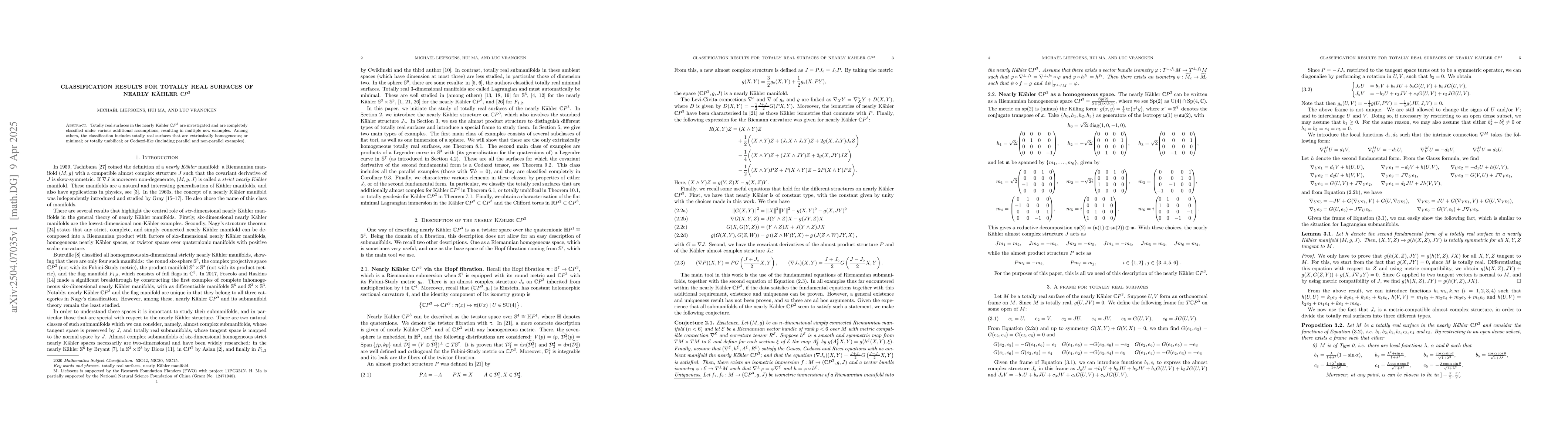 Thumbnail for Classification results for totally real surfaces of nearly Kähler
  $\mathbb{C}P^3$