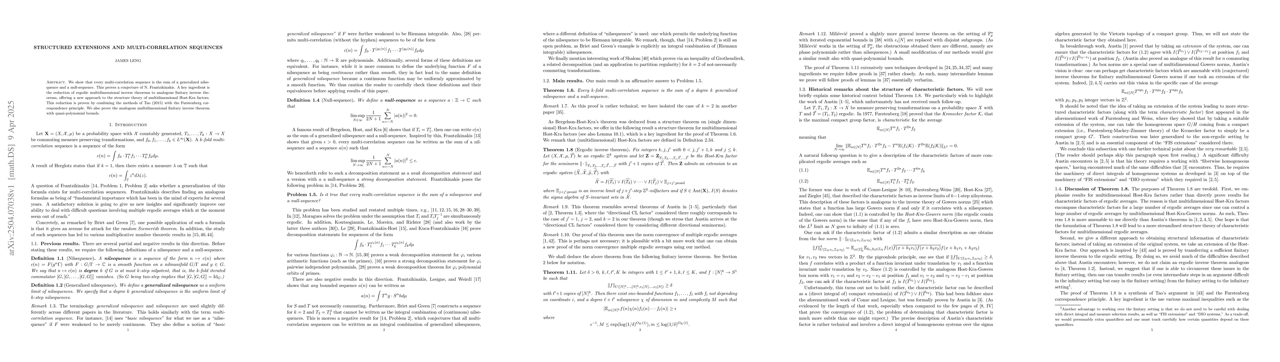 Thumbnail for Structured extensions and multi-correlation sequences