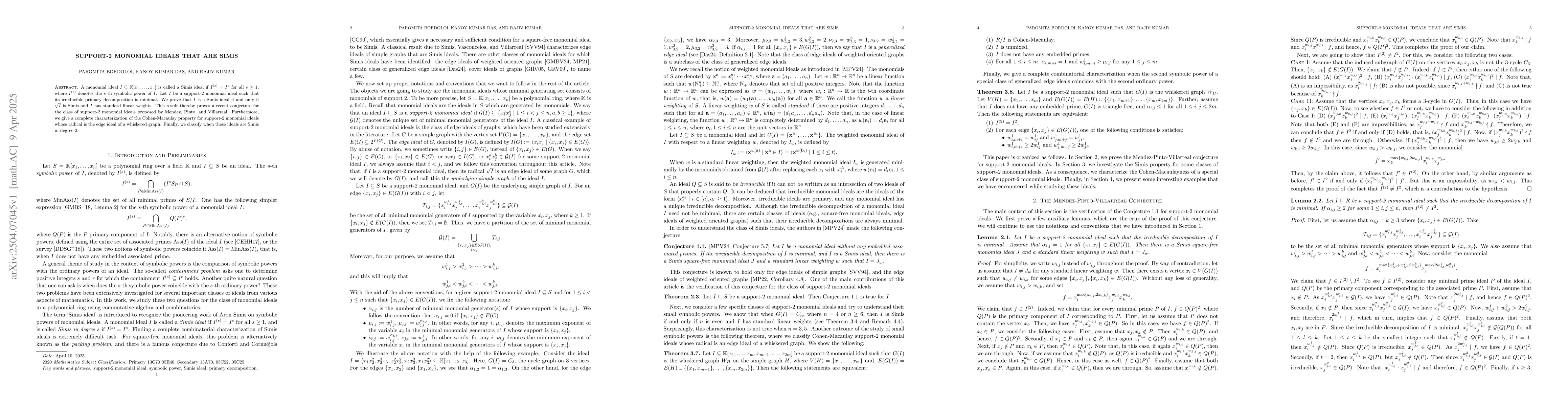 Thumbnail for Support-2 monomial ideals that are Simis