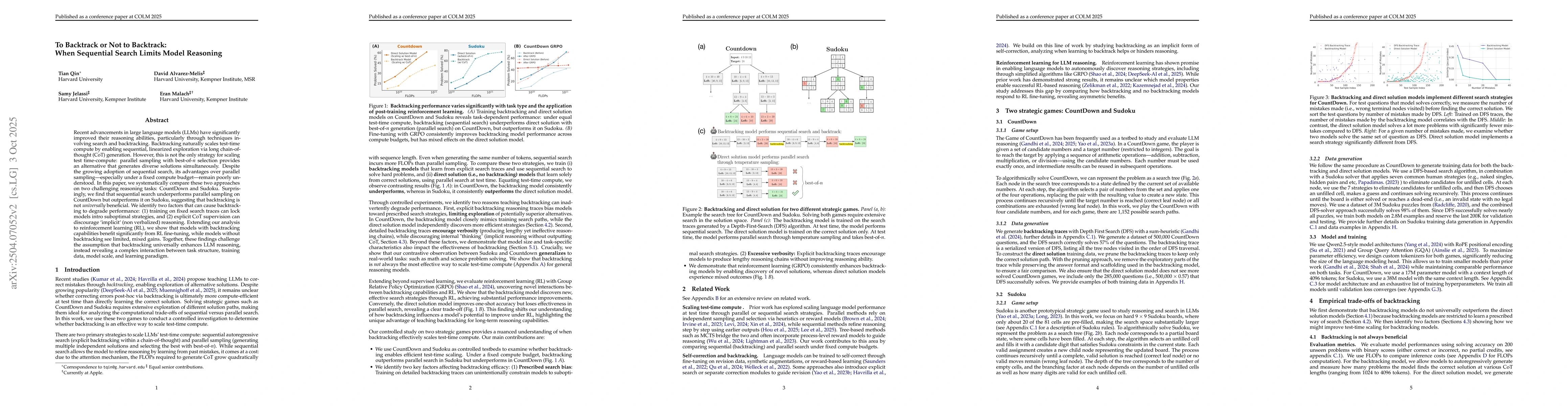 Thumbnail for To Backtrack or Not to Backtrack: When Sequential Search Limits Model
  Reasoning