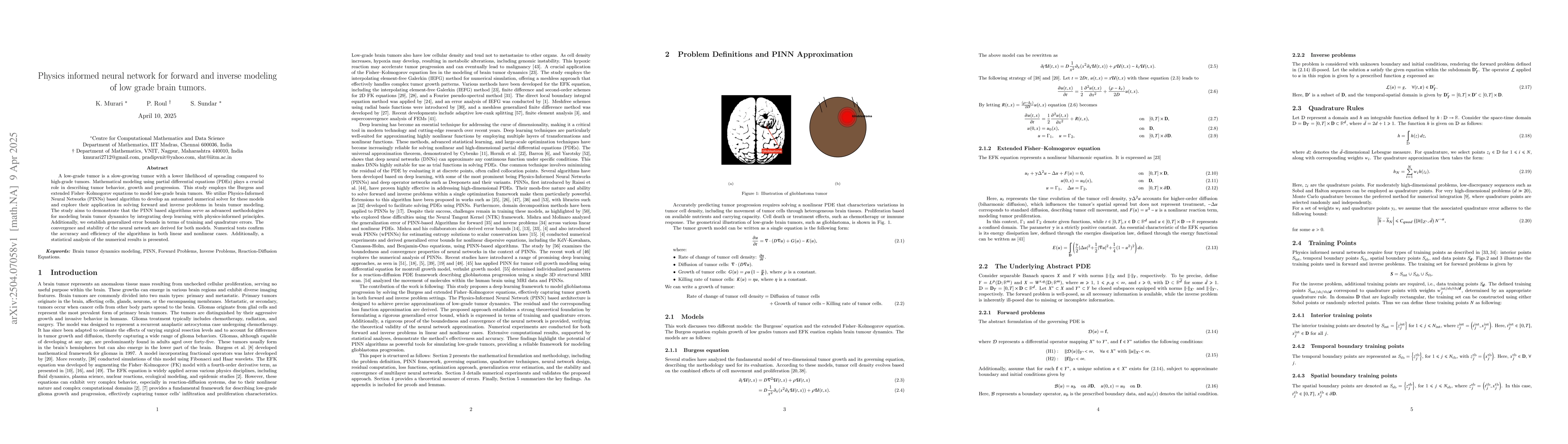Thumbnail for Physics informed neural network for forward and inverse modeling of low
  grade brain tumors