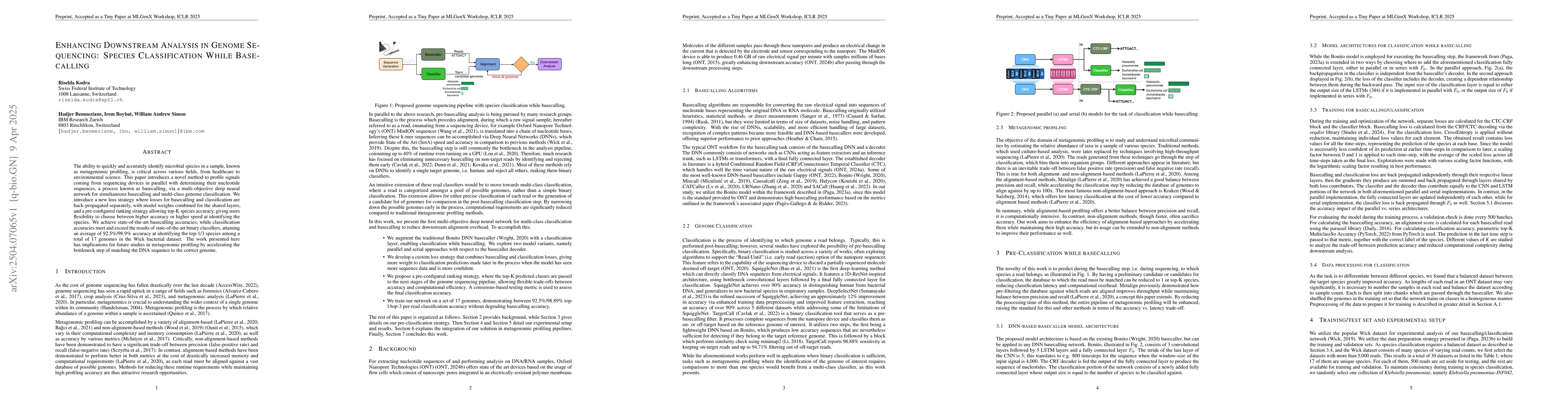 Thumbnail for Enhancing Downstream Analysis in Genome Sequencing: Species
  Classification While Basecalling
