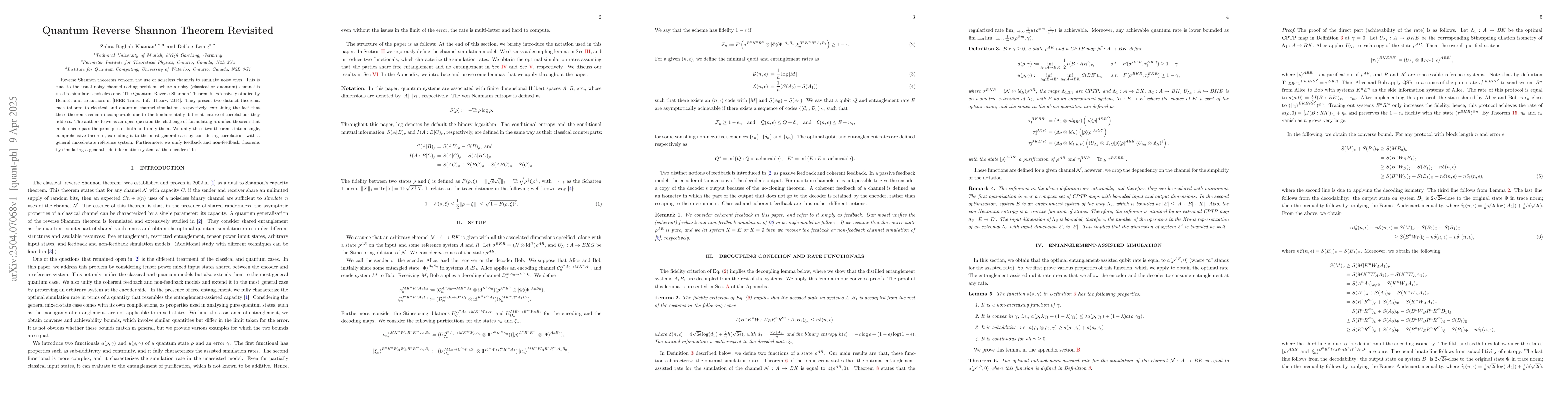Thumbnail for Quantum Reverse Shannon Theorem Revisited