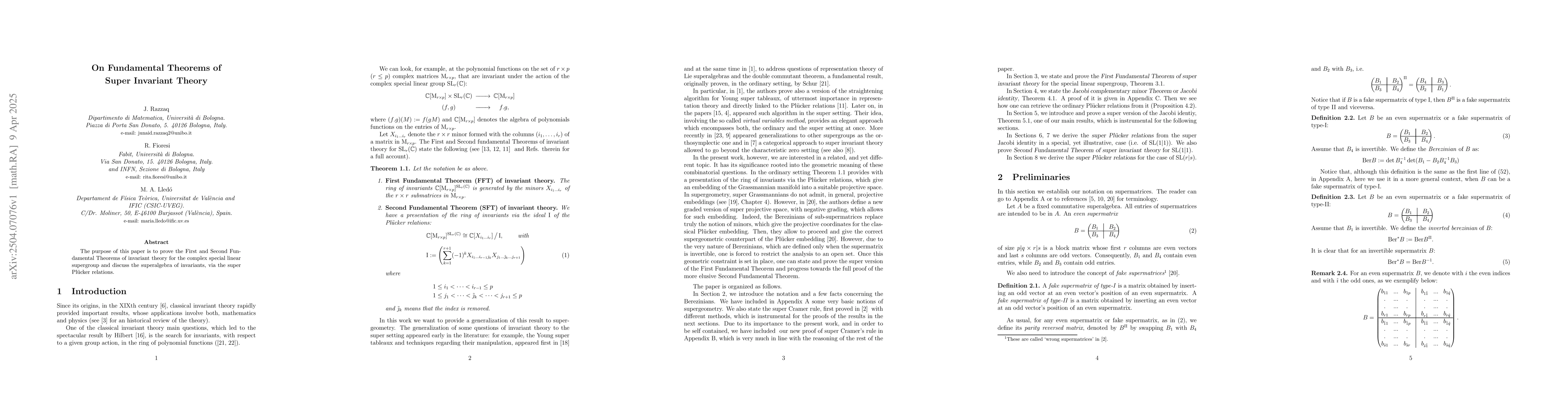 Thumbnail for On Fundamental Theorems of Super Invariant Theory