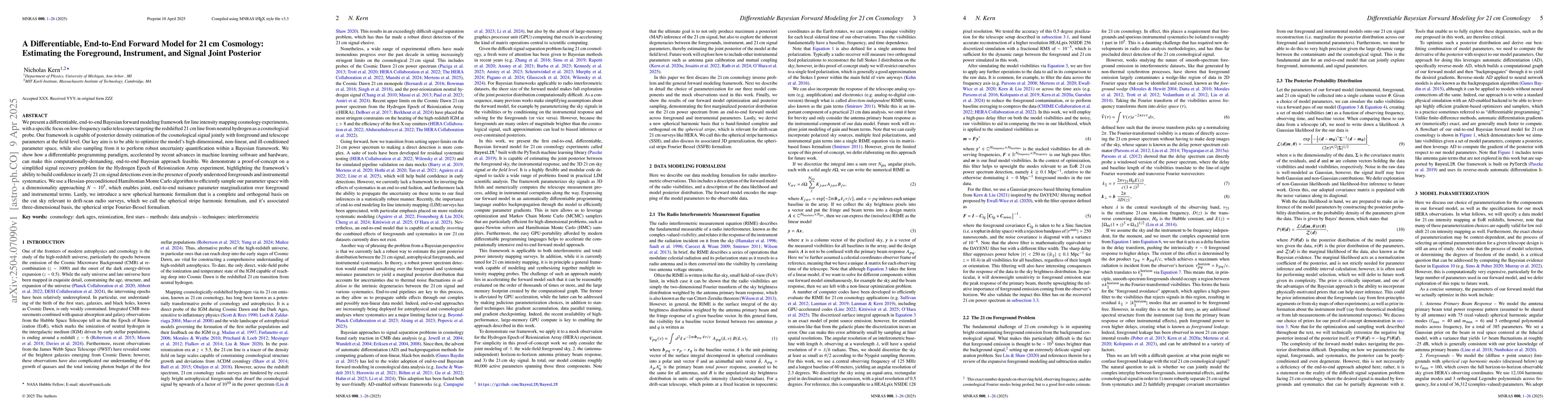Thumbnail for A Differentiable, End-to-End Forward Model for 21 cm Cosmology:
  Estimating the Foreground, Instrument, and Signal Joint Posterior