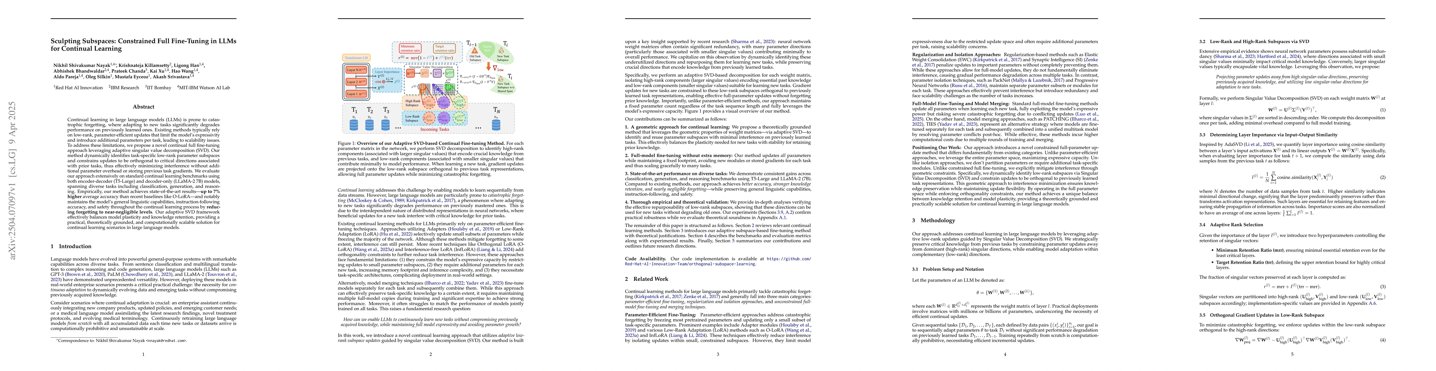 Thumbnail for Sculpting Subspaces: Constrained Full Fine-Tuning in LLMs for Continual
  Learning
