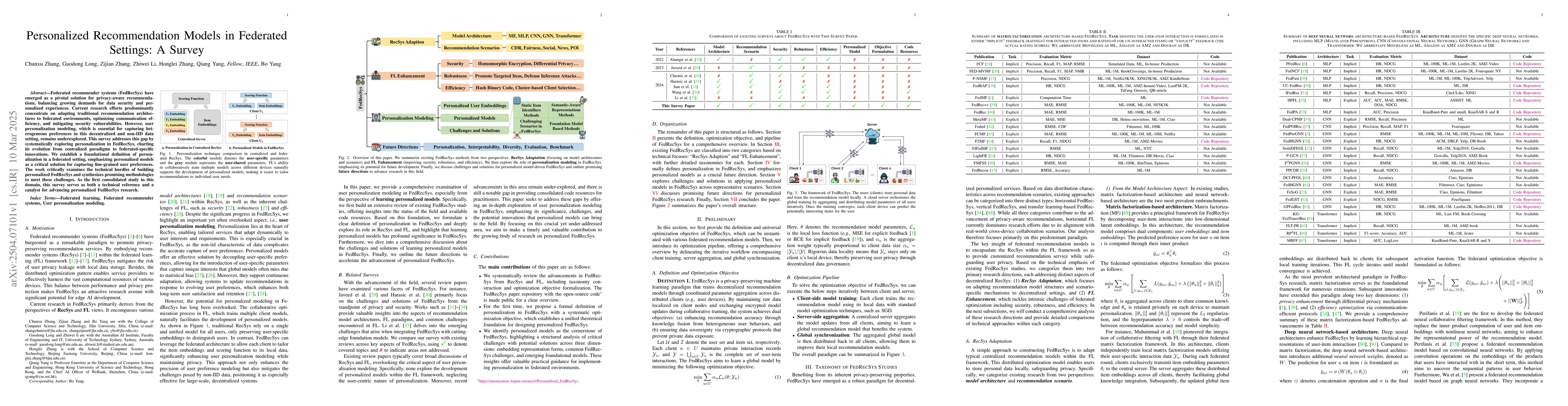 Thumbnail for Personalized Recommendation Models in Federated Settings: A Survey