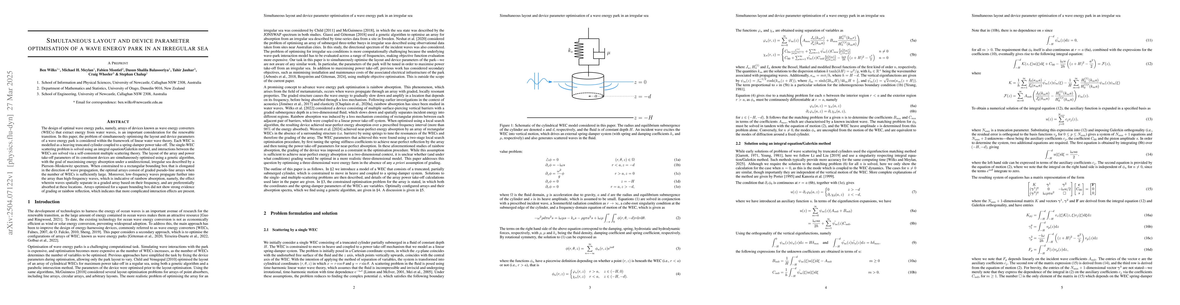 Thumbnail for Simultaneous layout and device parameter optimisation of a wave energy
  park in an irregular sea