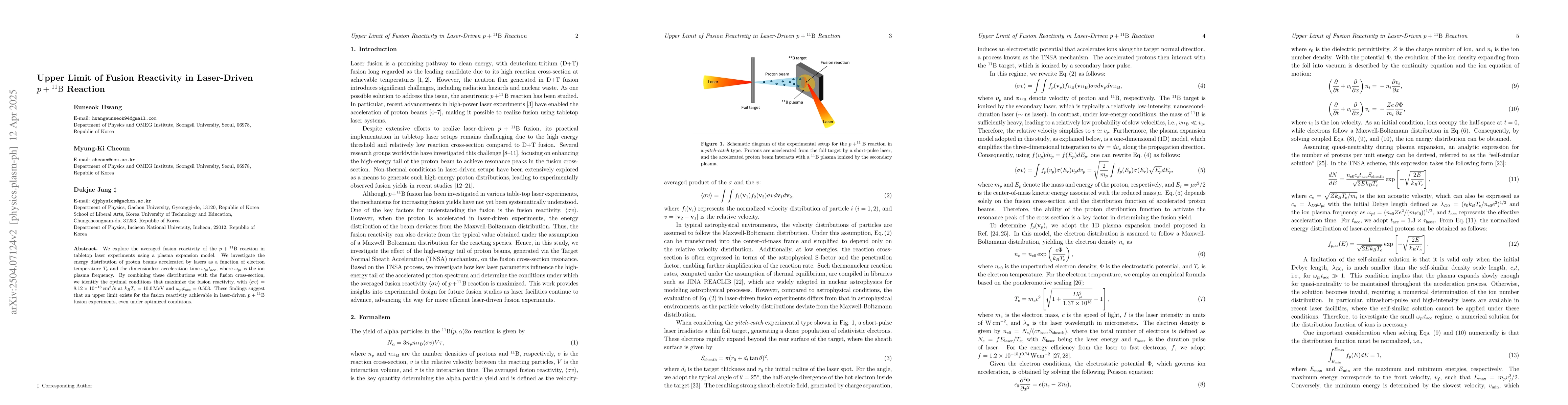 Thumbnail for Upper Limit of Fusion Reactivity in Laser-Driven $p+{^{11}{\rm B}}$
  Reaction