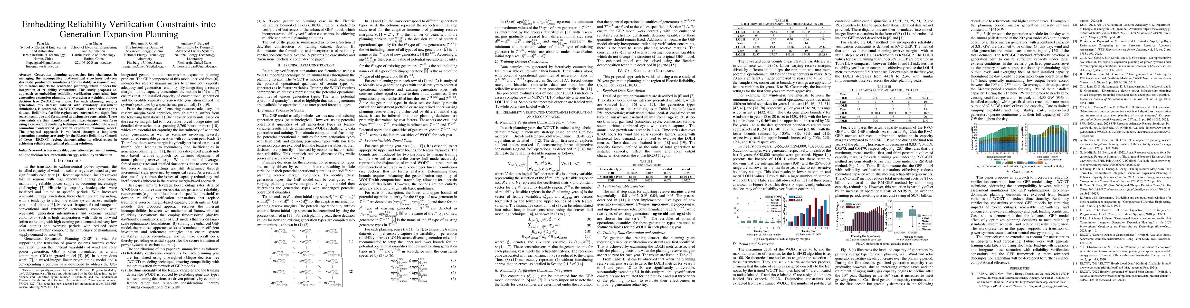 Thumbnail for Embedding Reliability Verification Constraints into Generation Expansion
  Planning