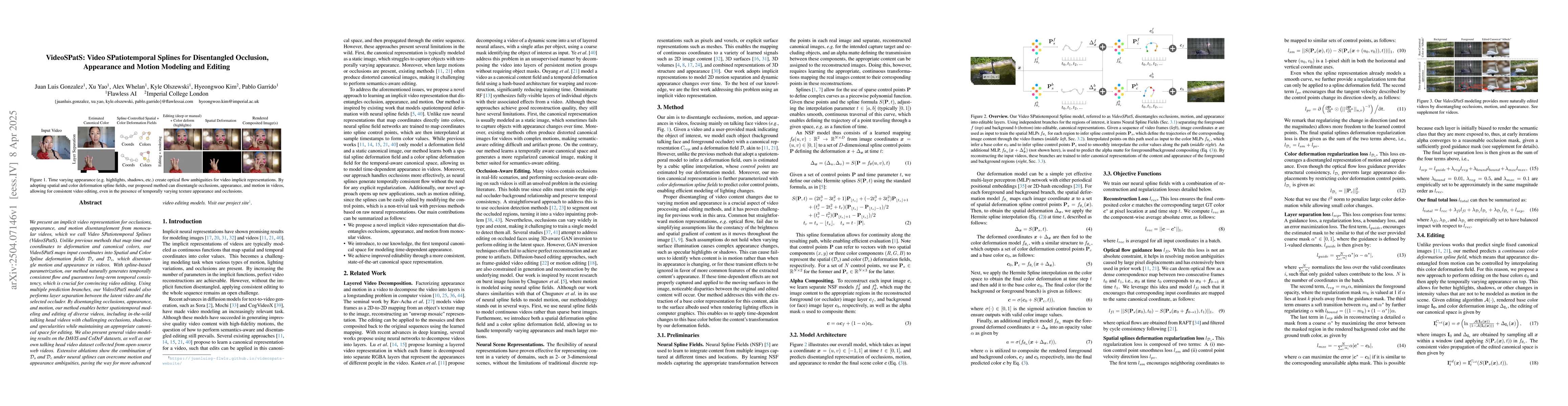 Thumbnail for VideoSPatS: Video SPatiotemporal Splines for Disentangled Occlusion,
  Appearance and Motion Modeling and Editing