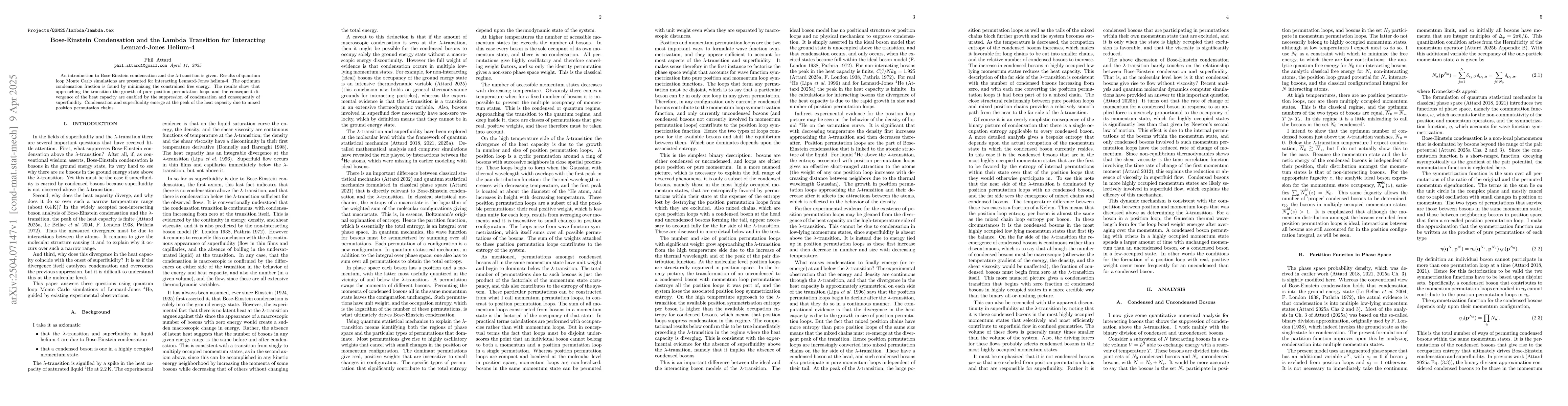 Thumbnail for Bose-Einstein Condensation and the Lambda Transition for Interacting
  Lennard-Jones Helium-4