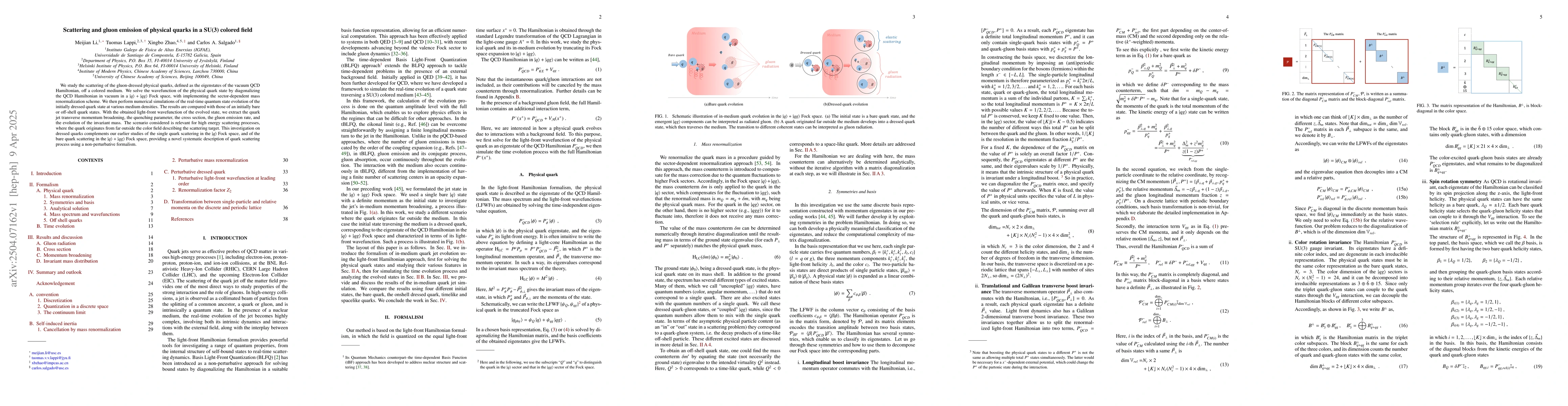 Thumbnail for Scattering and gluon emission of physical quarks in a SU(3) colored
  field