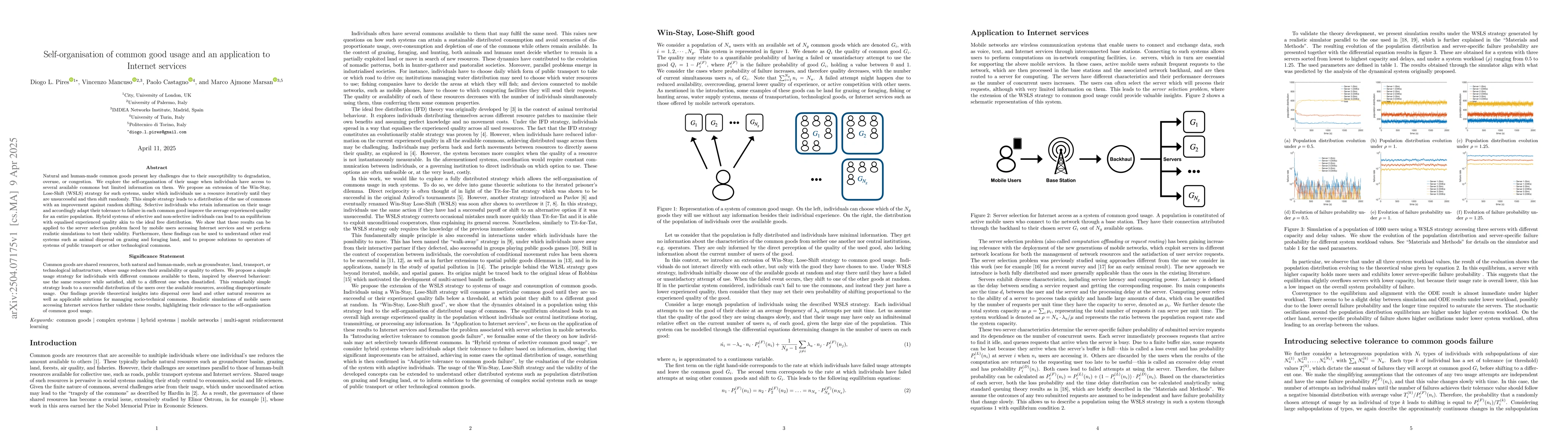 Thumbnail for Self-organisation of common good usage and an application to Internet
  services