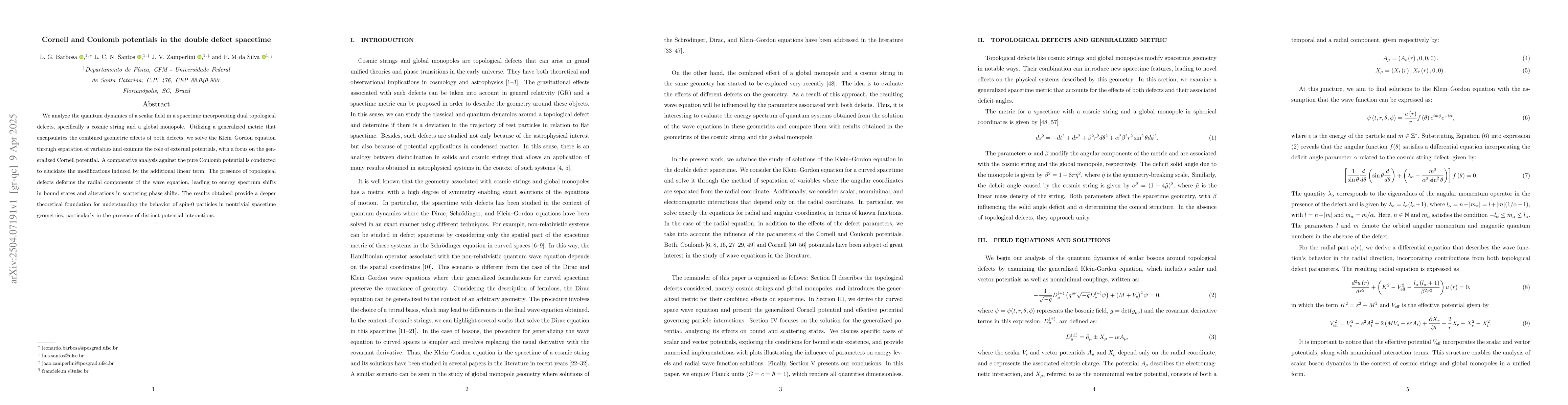 Thumbnail for Cornell and Coulomb potentials in the double defect spacetime