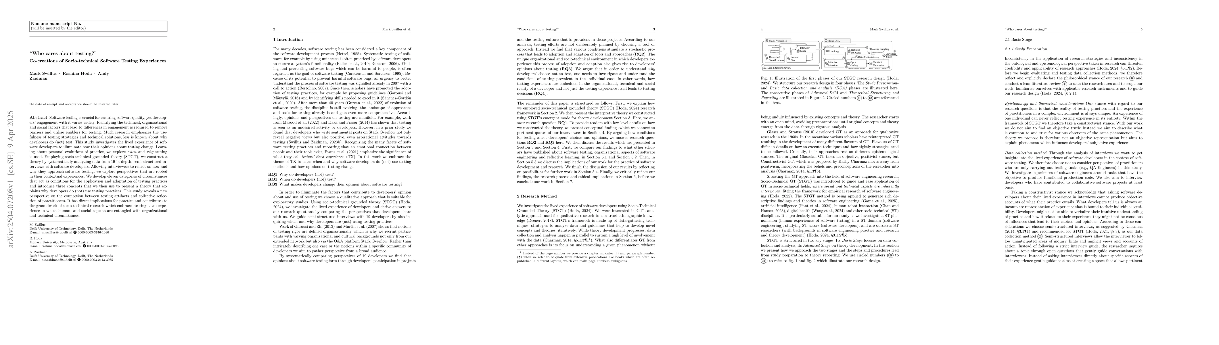 Thumbnail for Who cares about testing?: Co-creations of Socio-technical Software
  Testing Experiences