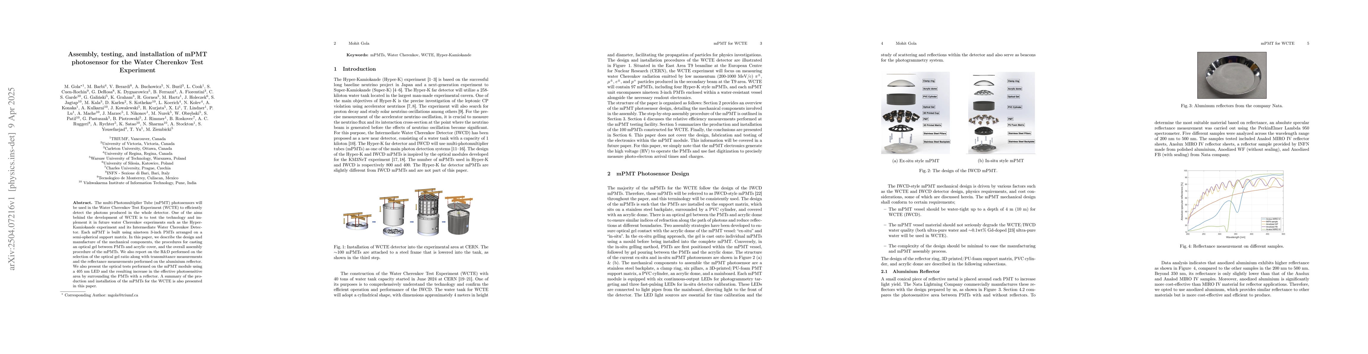 Thumbnail for Assembly, testing, and installation of mPMT photosensor for the Water
  Cherenkov Test Experiment