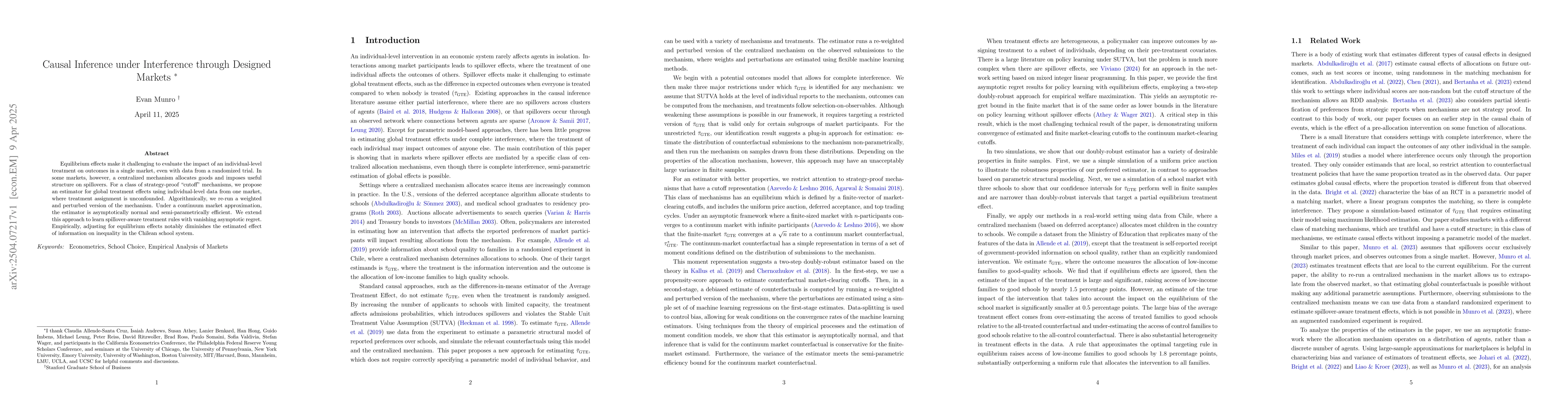Thumbnail for Causal Inference under Interference through Designed Markets