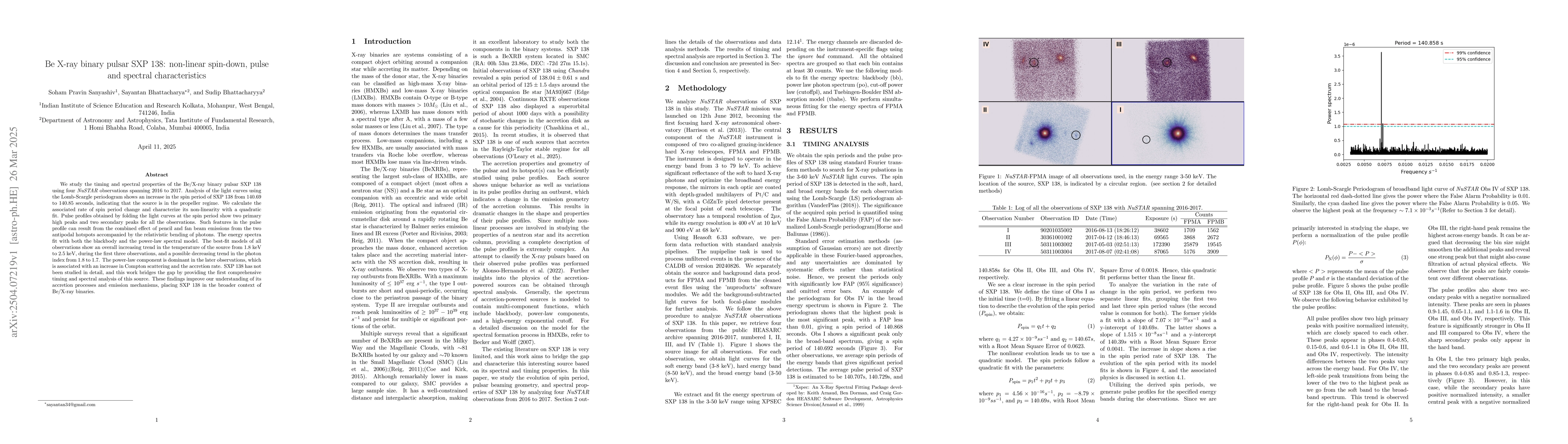 Thumbnail for Be X-ray binary pulsar SXP 138: non-linear spin-down, pulse and spectral
  characteristics