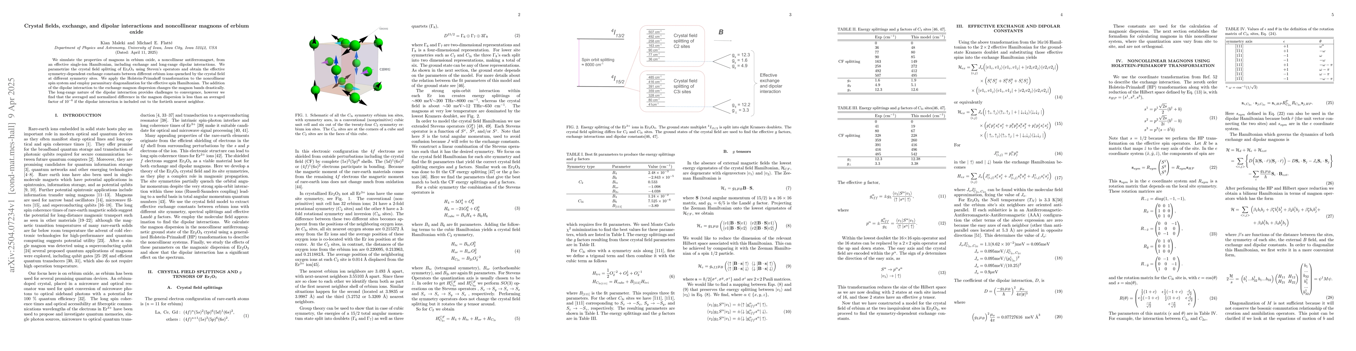 Thumbnail for Crystal fields, exchange, and dipolar interactions and noncollinear
  magnons of erbium oxide