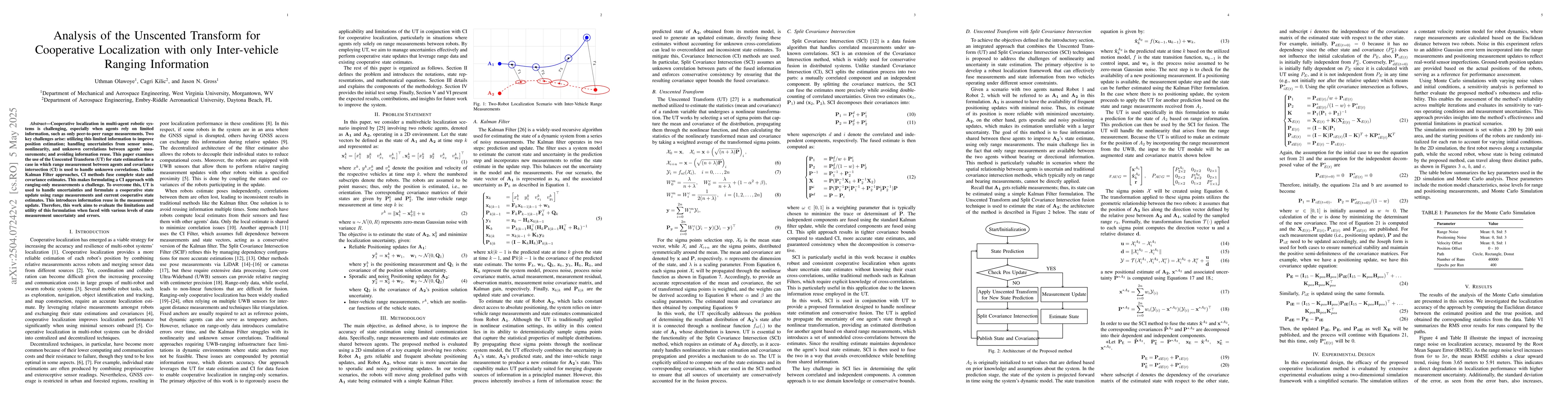 Thumbnail for Analysis of the Unscented Transform for Cooperative Localization with
  Ranging-Only Information