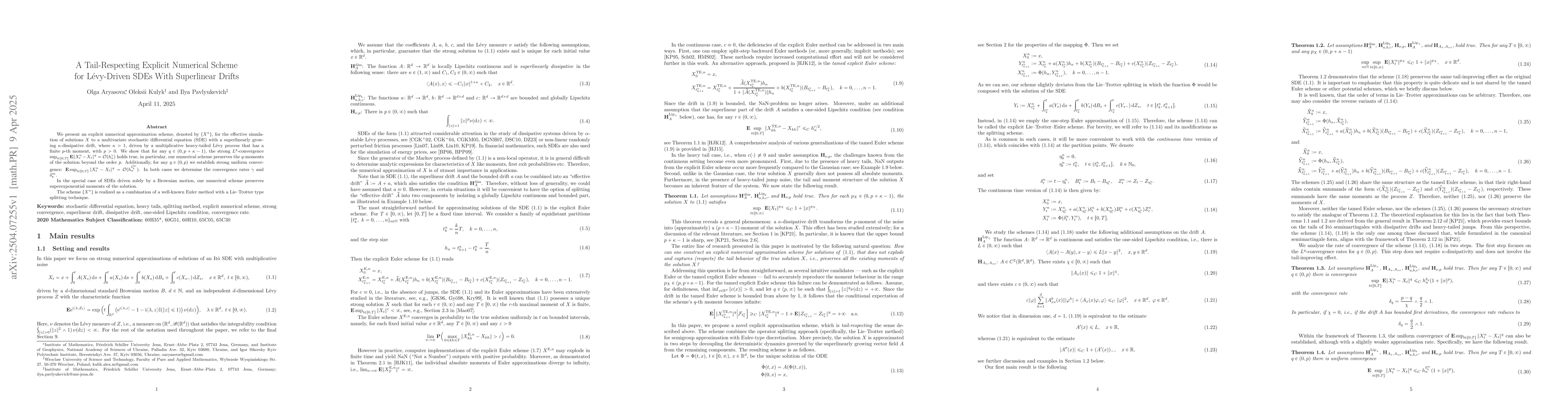 Thumbnail for A Tail-Respecting Explicit Numerical Scheme for Lévy-Driven SDEs With
  Superlinear Drifts