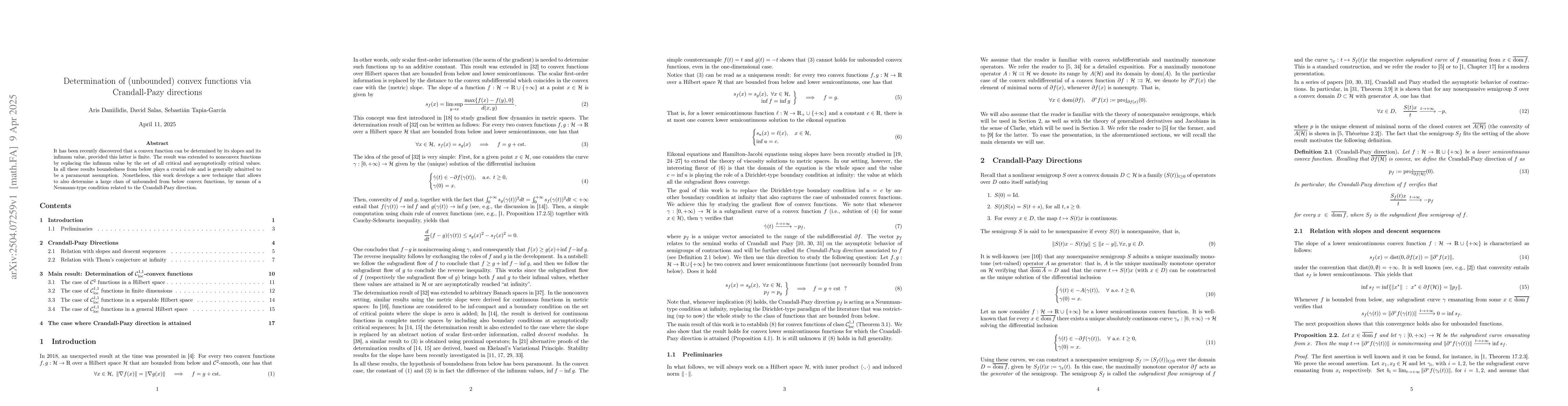 Thumbnail for Determination of (unbounded) convex functions via Crandall-Pazy
  directions