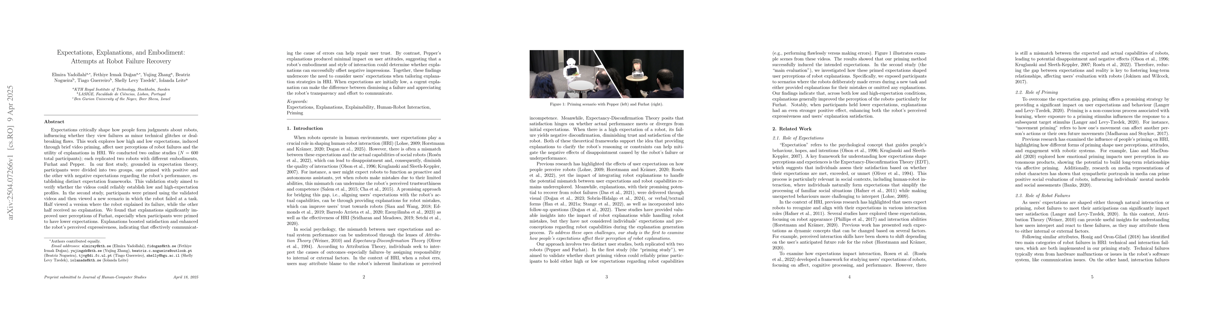 Thumbnail for Expectations, Explanations, and Embodiment: Attempts at Robot Failure
  Recovery