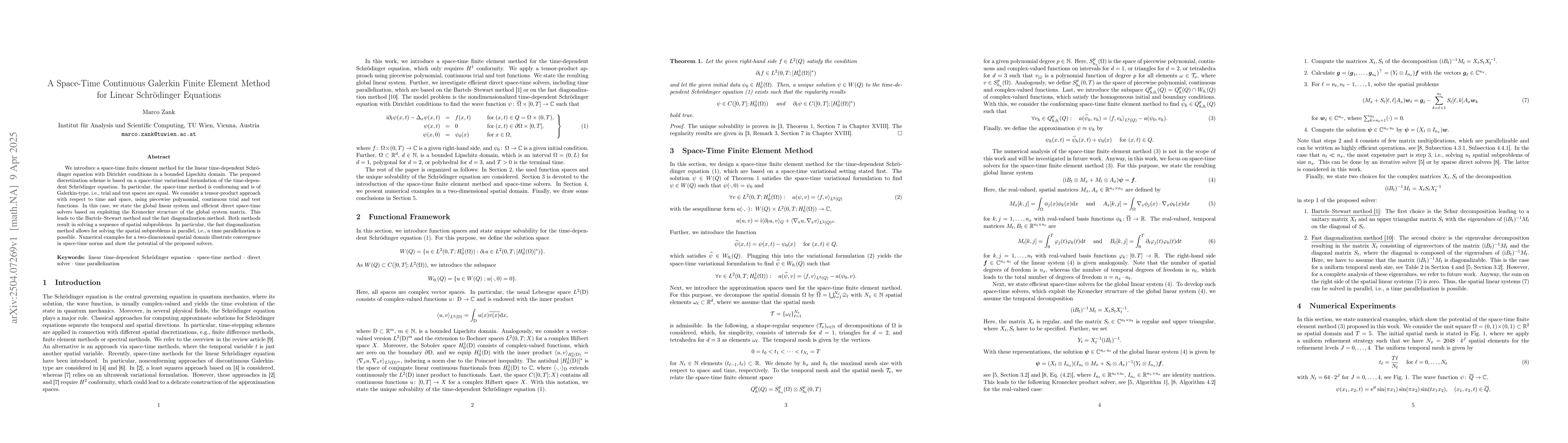 Thumbnail for A Space-Time Continuous Galerkin Finite Element Method for Linear
  Schrödinger Equations