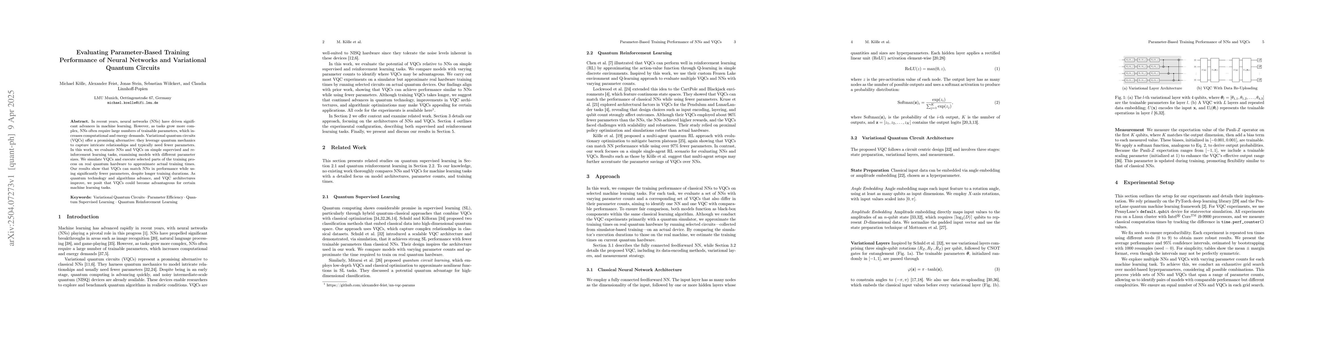 Thumbnail for Evaluating Parameter-Based Training Performance of Neural Networks and
  Variational Quantum Circuits