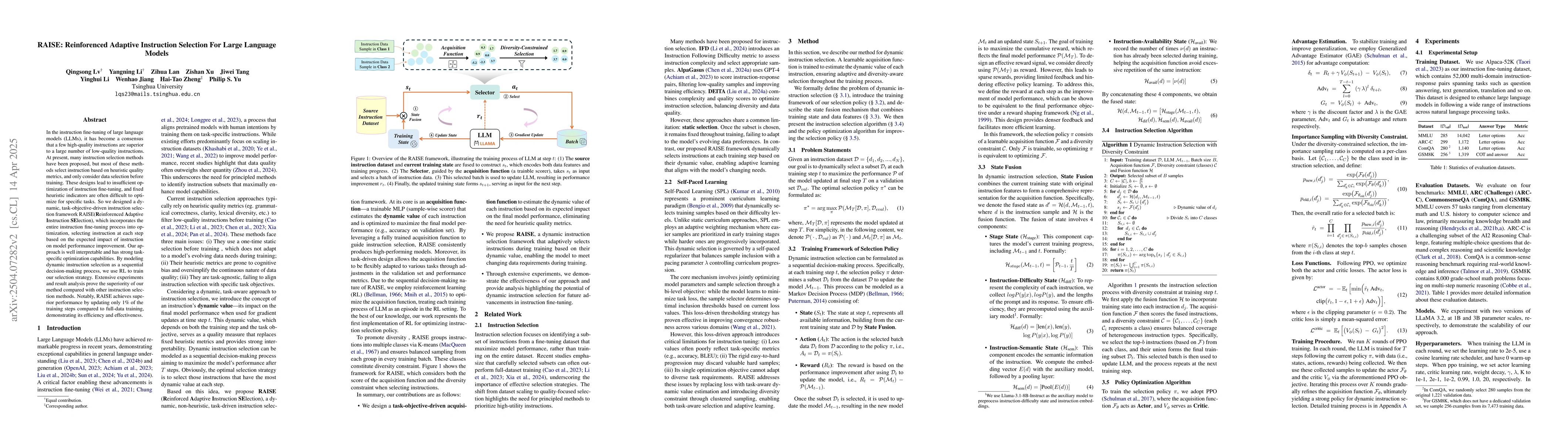 Thumbnail for RAISE: Reinforenced Adaptive Instruction Selection For Large Language
  Models
