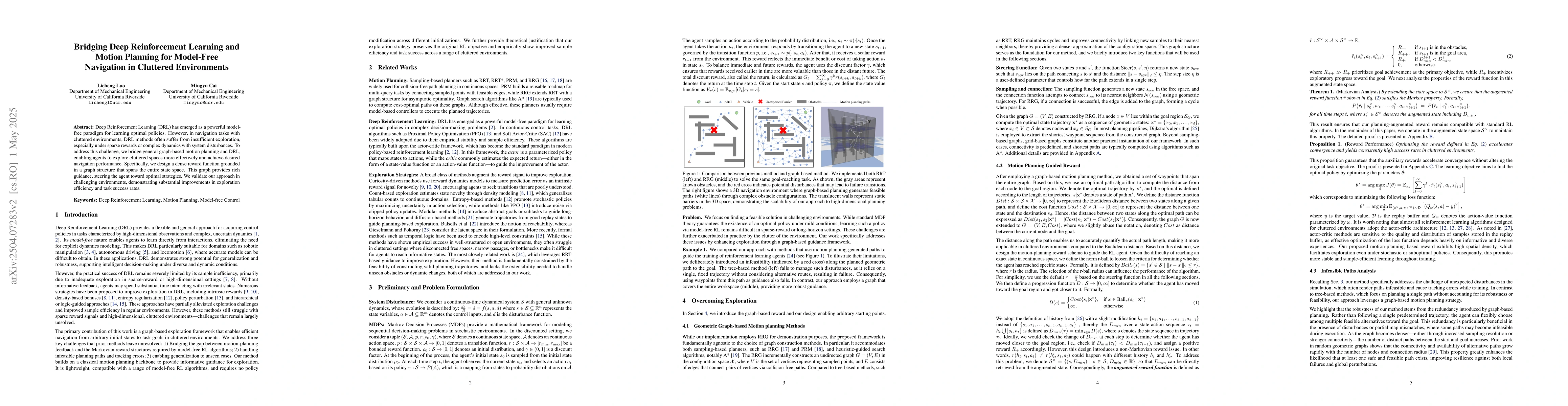 Thumbnail for Bridging Deep Reinforcement Learning and Motion Planning for Model-Free
  Navigation in Cluttered Environments