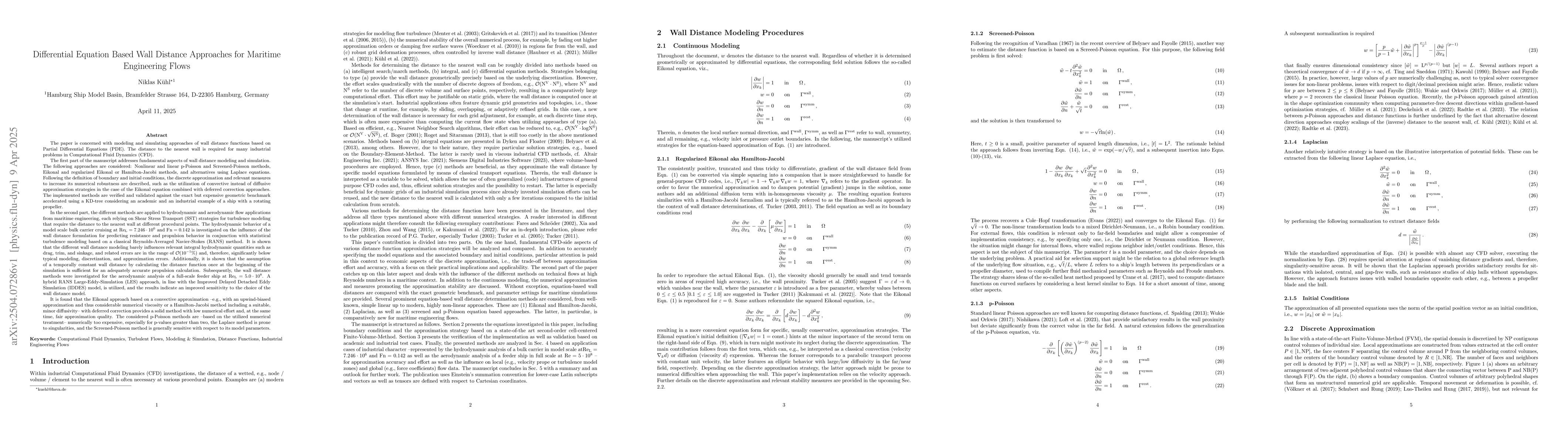 Thumbnail for Differential Equation Based Wall Distance Approaches for Maritime
  Engineering Flows