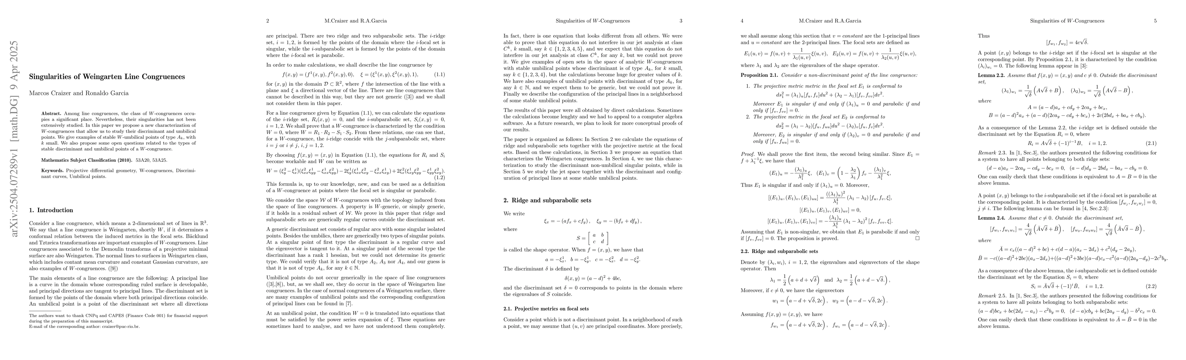 Thumbnail for Singularities of Weingarten Line Congruences