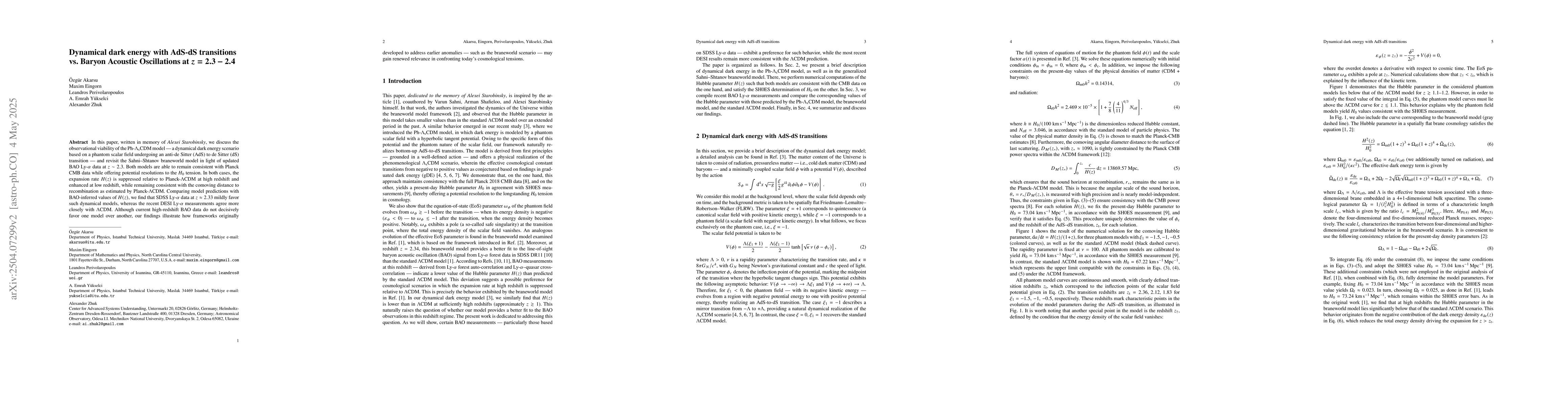 Thumbnail for Dynamical dark energy with AdS-dS transitions vs. Baryon Acoustic
  Oscillations at $z =$ 2.3-2.4