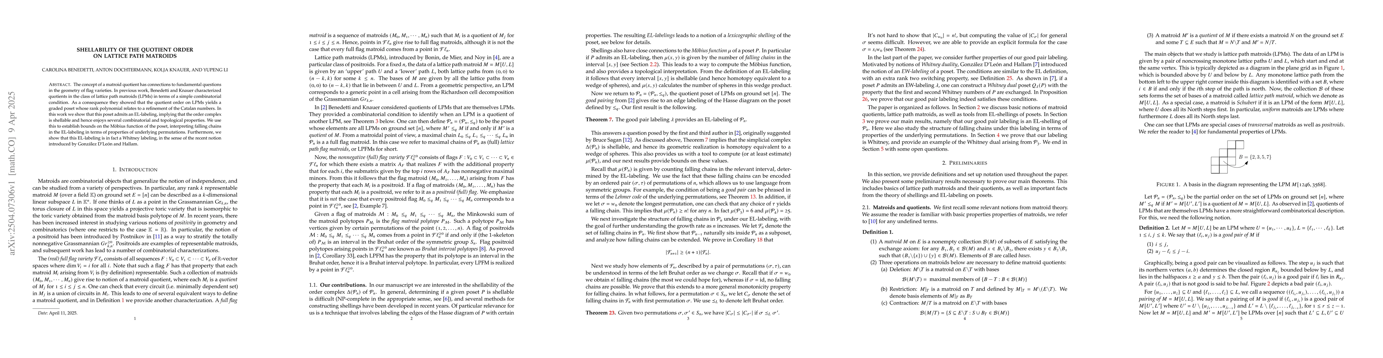 Thumbnail for Shellability of the quotient order on lattice path matroids