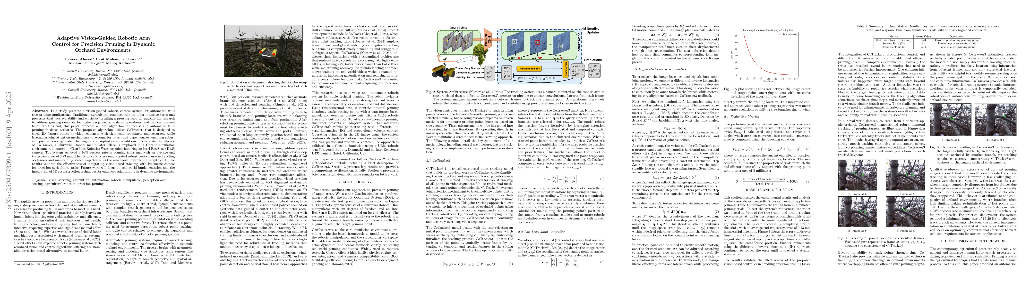 Thumbnail for Adaptive Vision-Guided Robotic Arm Control for Precision Pruning in
  Dynamic Orchard Environments