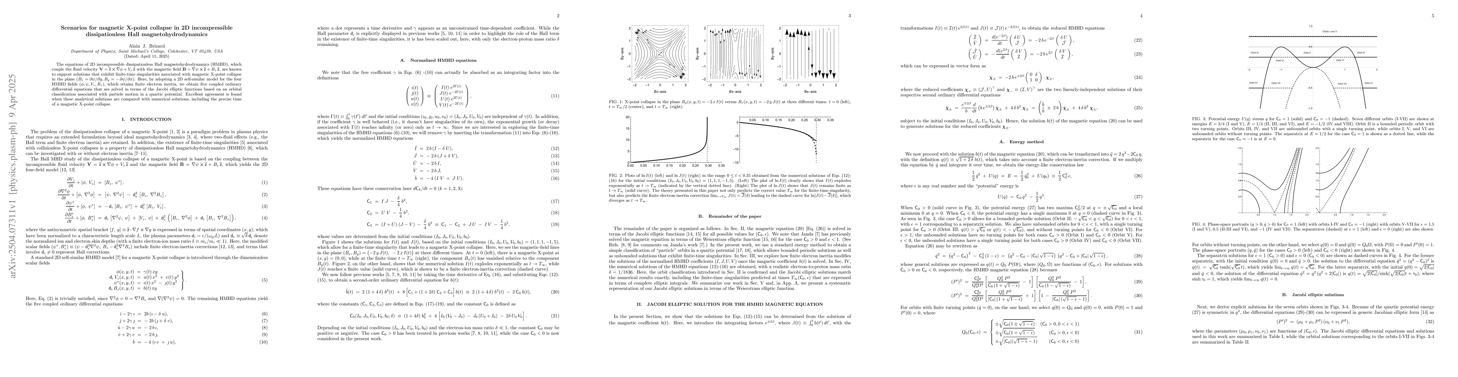 Thumbnail for Scenarios for magnetic X-point collapse in 2D incompressible
  dissipationless Hall magnetohydrodynamics