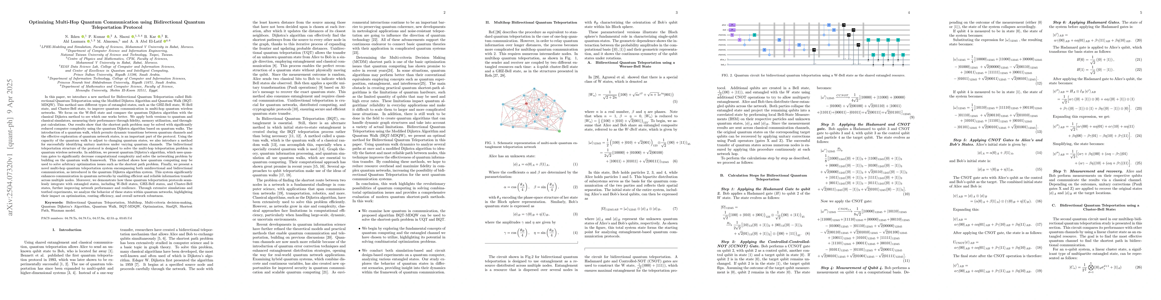 Thumbnail for Optimizing Multi-Hop Quantum Communication using Bidirectional Quantum
  Teleportation Protocol