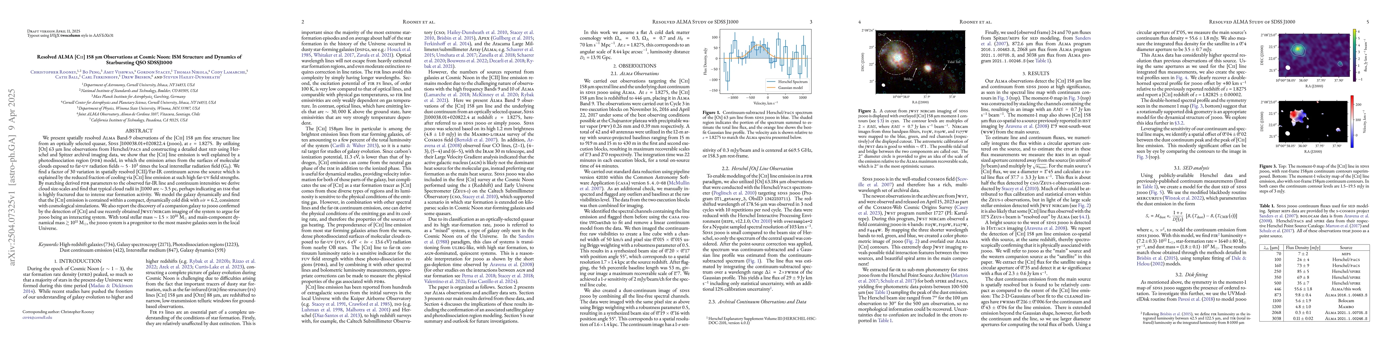 Thumbnail for Resolved ALMA [CII] 158 micron Observations at Cosmic Noon: ISM
  Structure and Dynamics of Starbursting QSO SDSSJ1000